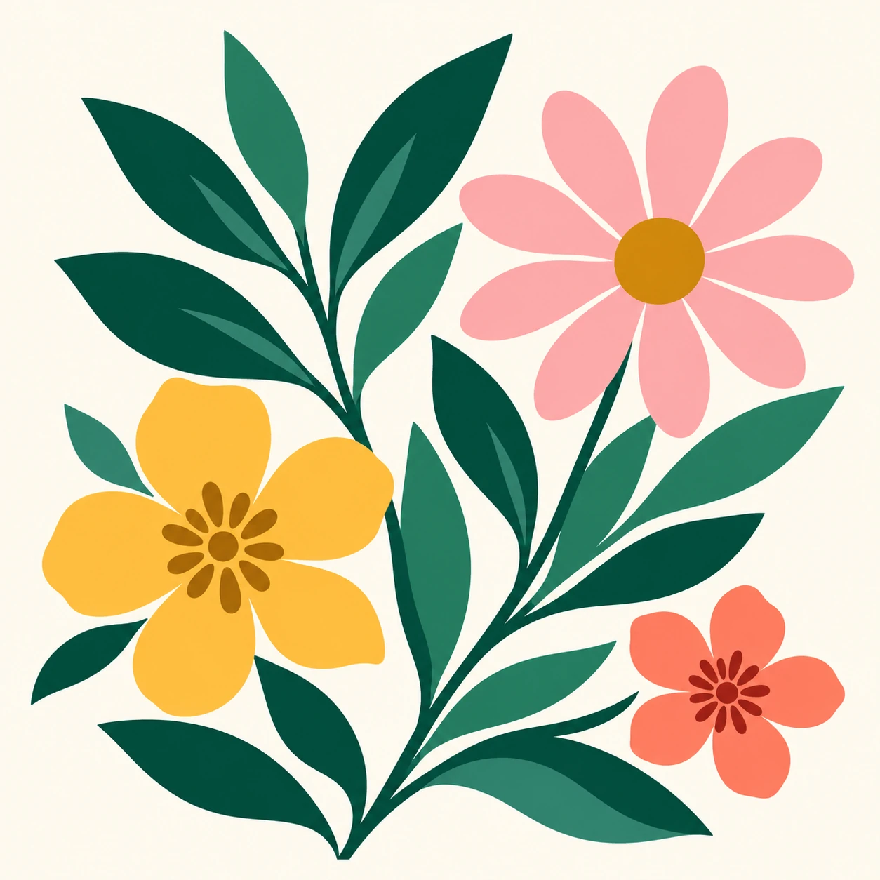 Colourful flowers and leaves